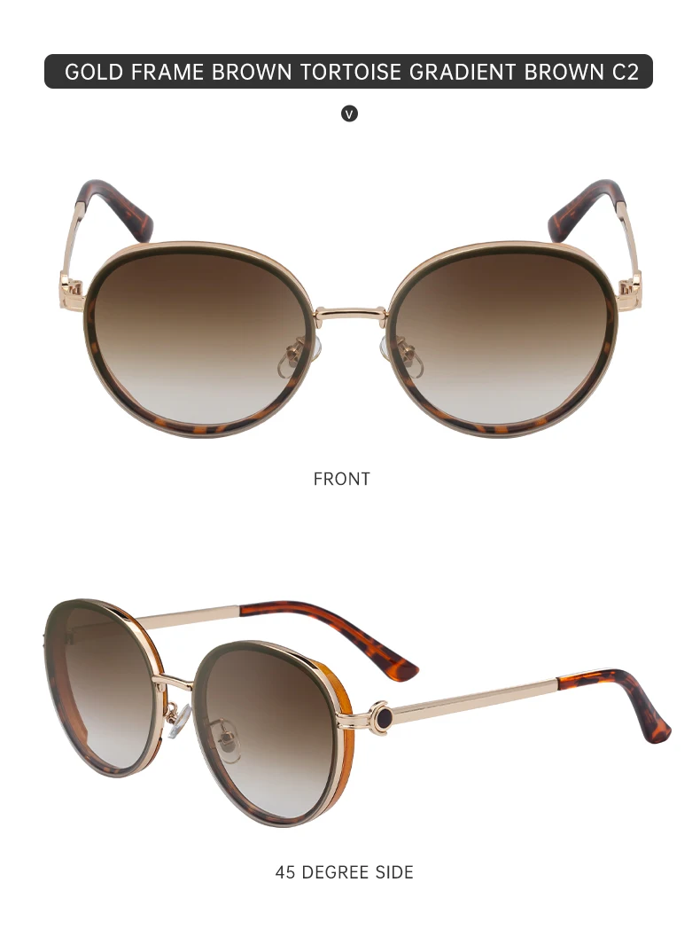 Übergroße runde Sonnenbrille für Damen, 2026, Luxusmarke, klassische Punk-Fahrsonnenbrille für Damen, Vintage-Metallrahmen, Schattierungen, UV400 – Detail 12