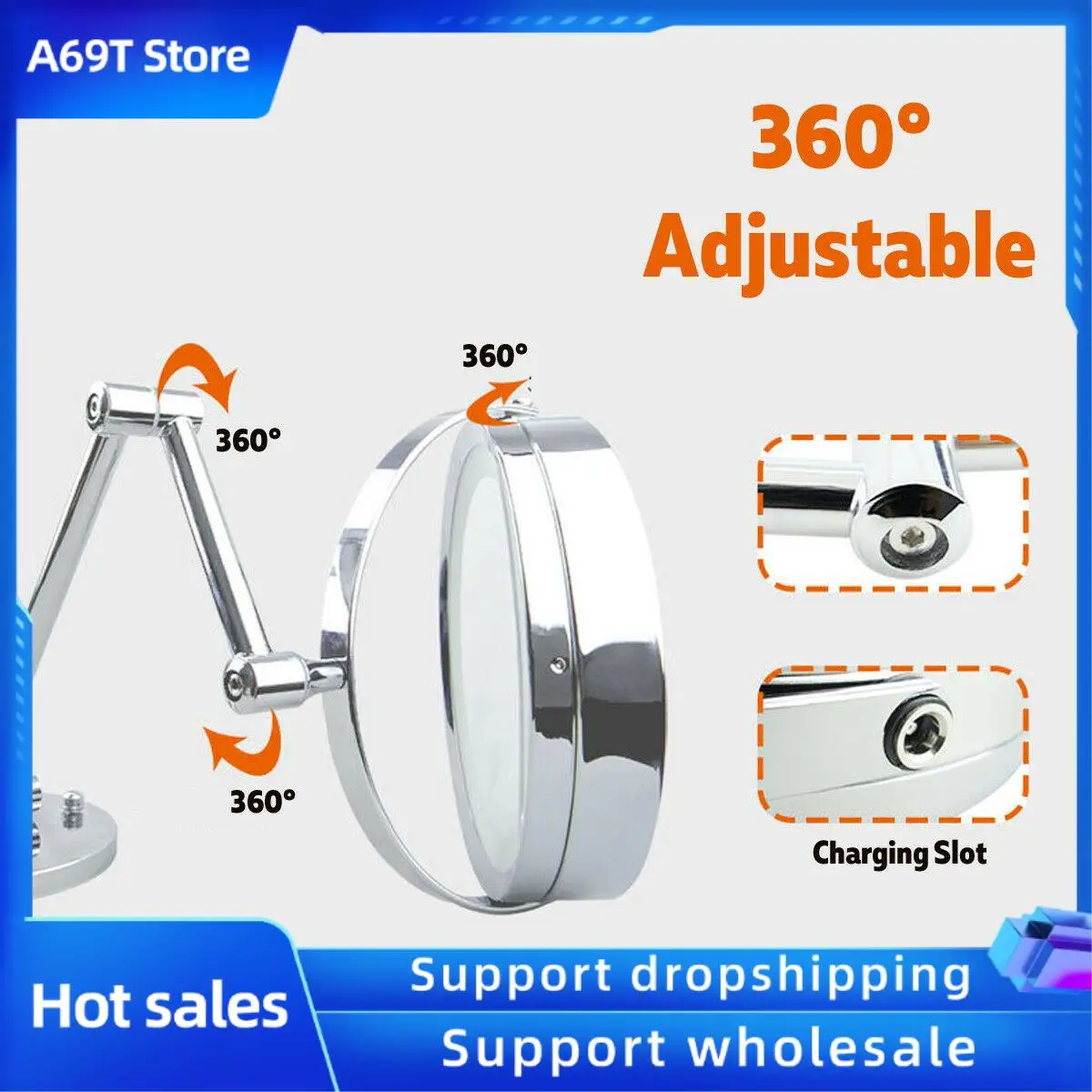 

A69T Led 10X Magnifying Makeup Shaving Vanity Mirror Bathroom Wall Mount 360°