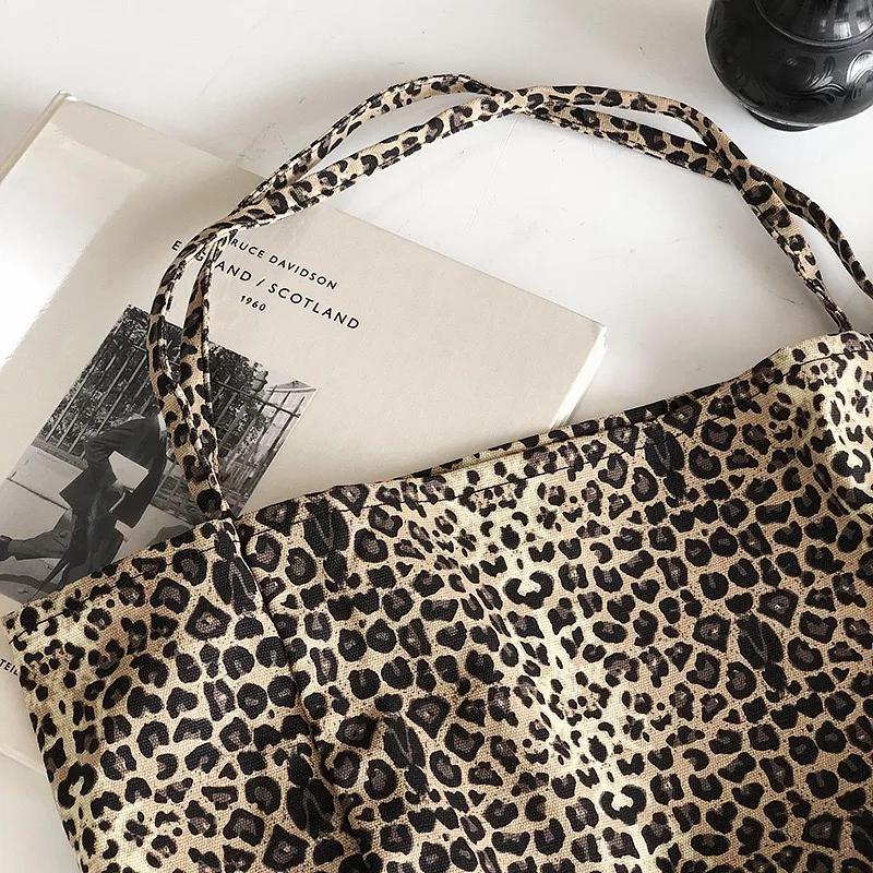 Cotton Bag for Women market Shopper bag leopard print Canvas Shoulder Tote Bag portable travel bag 2024 luxury bags fashion