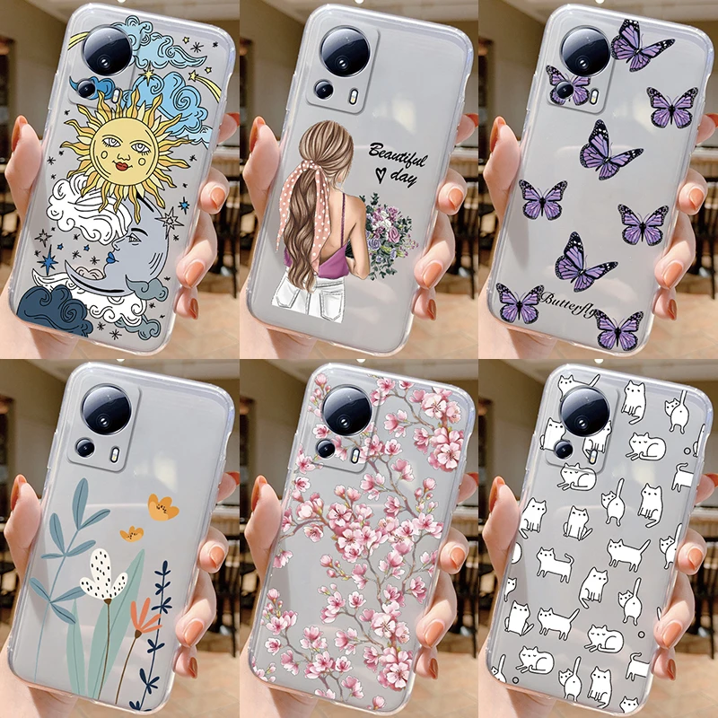 For Xiaomi 13 Lite Case Flowers Cartoon Shockproof TPU Bumper Silicone Soft Phone Cover For Xiaomi 13Lite Xiaomi13 Lite Funda