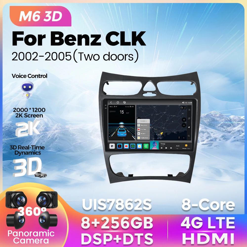 3D UI Android Car Multimedia Player Radio GPS 2KQLED Screen For Mercedes Benz CLK 320 Class Two Doors CarPlay AUTO Navi Stereo