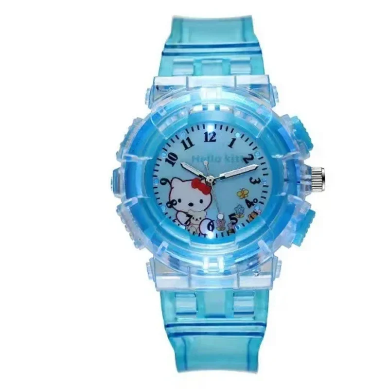 Sanrio Hello Kitty Watch Pattern Led Glowing Flash Children Watches Toys Fashion Quartz Wristwatch Christmas Gifts For Kids