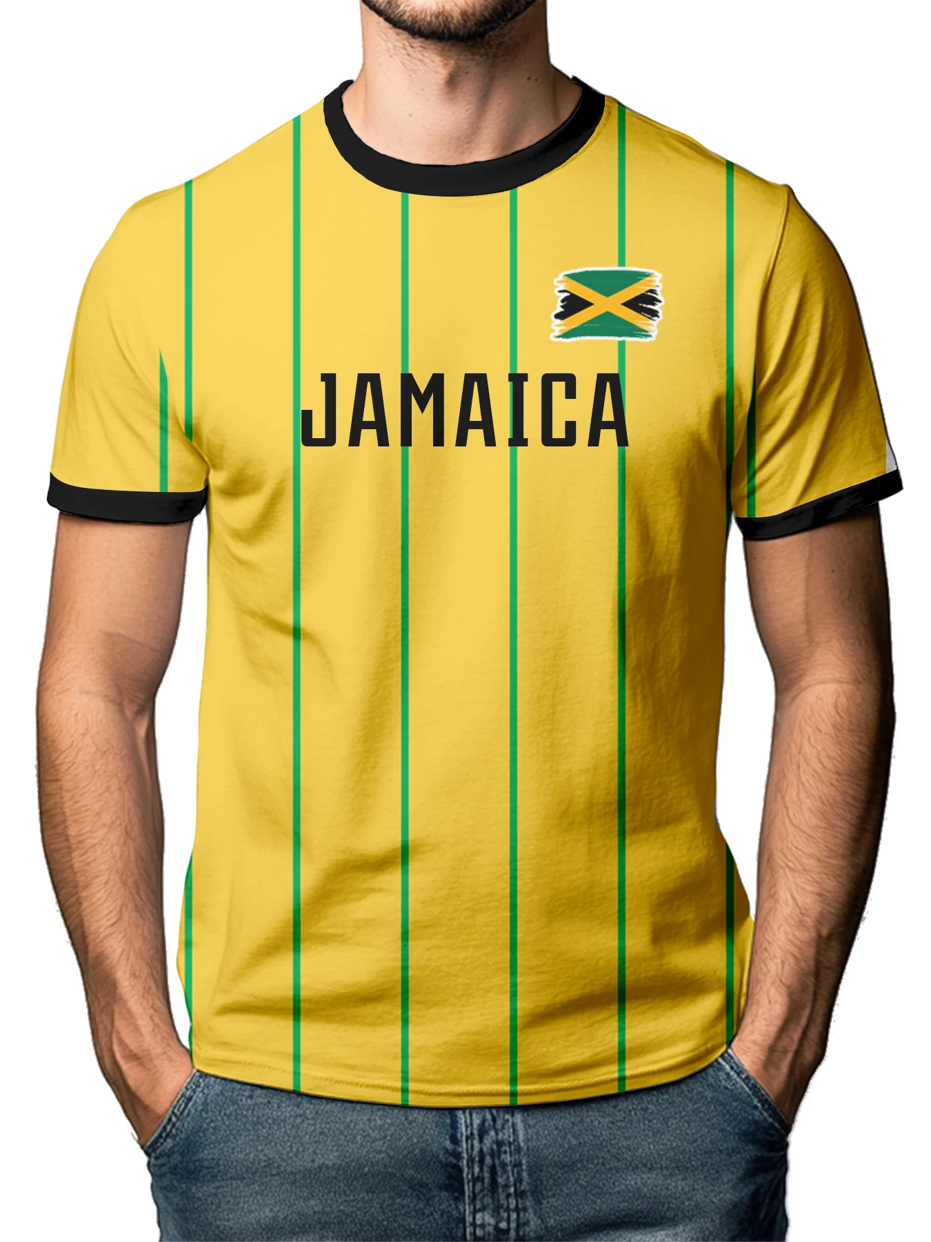 Customized Jamaica National Team Soccer T-shirt for Men Personalized Name Number Football Shirt, Breathable Quick Dry Sportswear