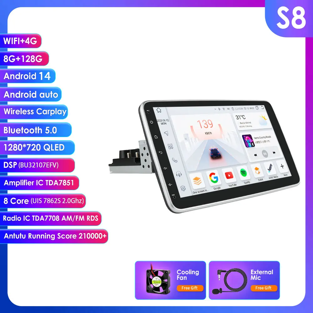 8 + 128G 10.1 ''360 Draaibaar 1 Din Autoradio Gps Voor Universele Auto Multimedia Speler Stereo 1din Video Autoradio Carplay Headunit