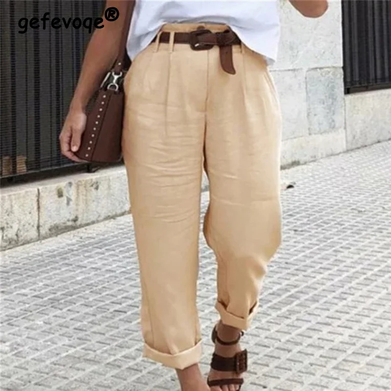 

Women Clothes Spring Summer Retro Simple Casual Streetwear Pants Y2K Solid Loose High Waist Straight Trousers Cotton Pantalones