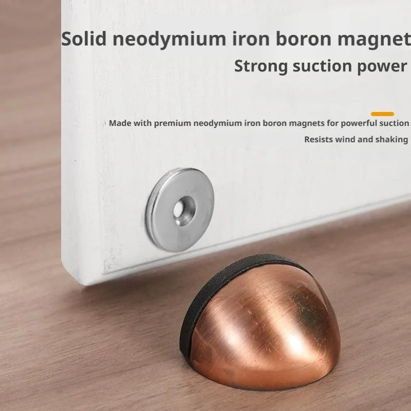 No-Drill Door Stopper 304 Stainless Steel Dome-Shaped Door Stop Semi-Circular Limit Silent Anti-Collision Magnetic Door Holder
