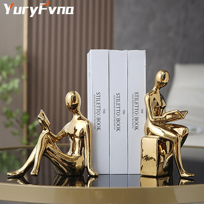 

YuryFvna Ceramics Abstract Figure Book Block The Bookshelf Creative Bookend Home Decor Desktop Study Room Ornaments Sculpture