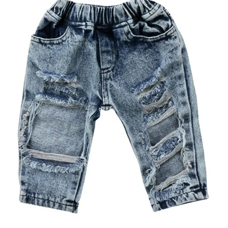 Baby Jeans Toddler Newborn Baby Boys Girls Elastic Waist Destroyed Ripped Denim Jeans Bottom Pants with Holes