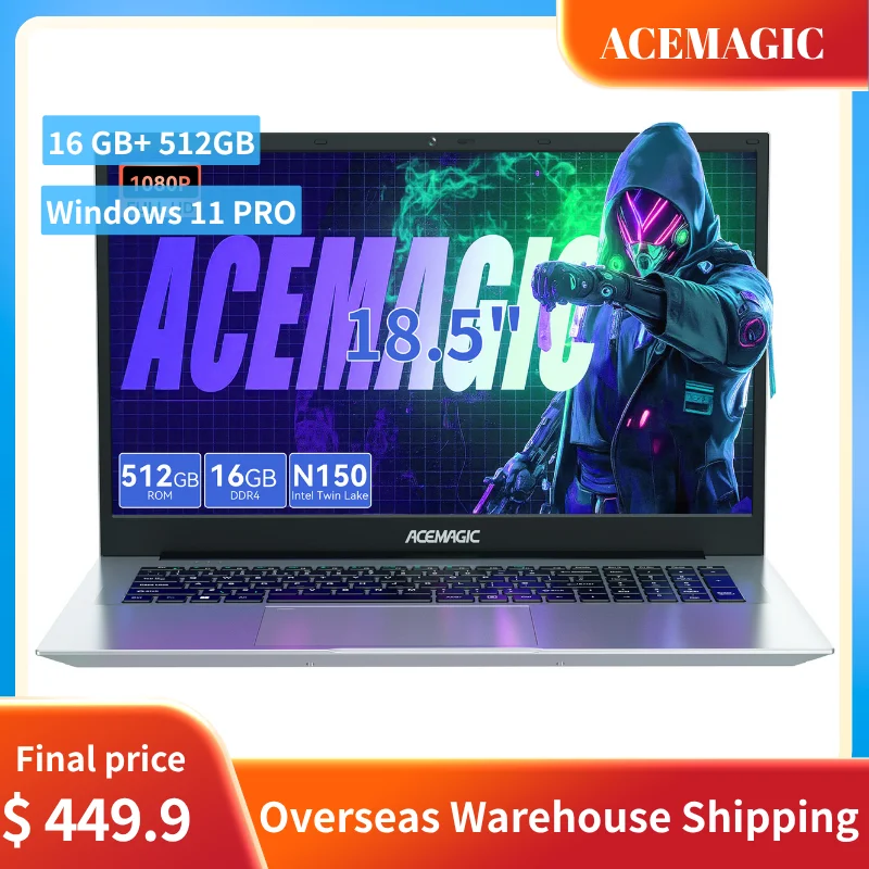

ACEMAGIC 18.5 Inch Laptop Intel Lake N150 16GB DDR4 512GB SSD FHD Windows 11 8000mAh Battery Expandable to 2TB Gaming Notebook