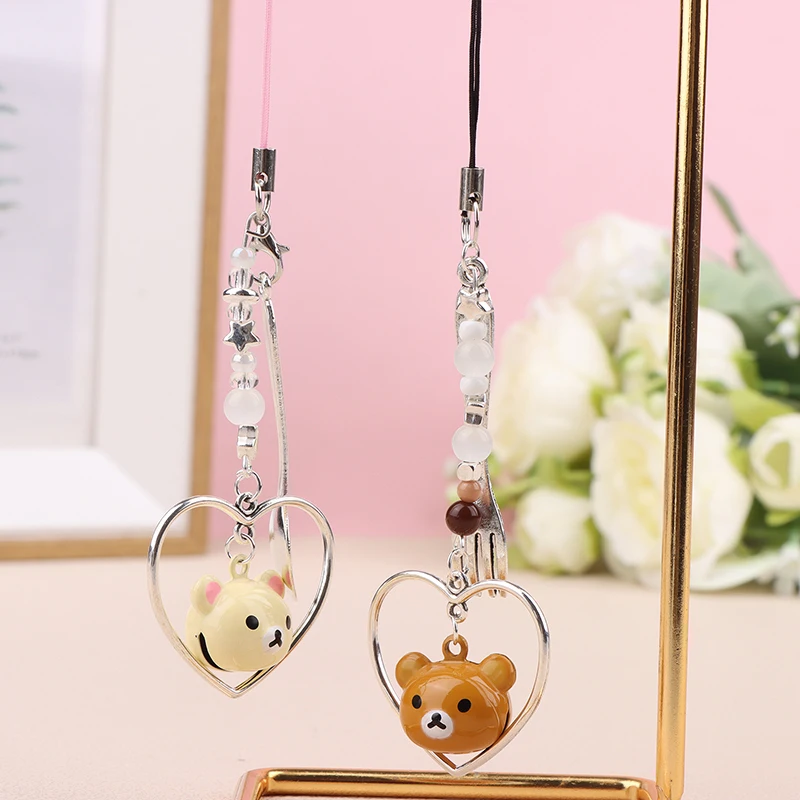 Y2K Aesthetic Cell Phone Strap Creative Cartoon Bear Mobile Phone Lanyard Kawaii Beaded Phone Chain Keychain Couple Gifts