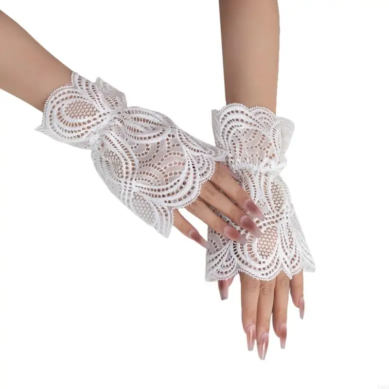 Y88A Lace Armband Hand Covers Comfortable Wrist Length Decorative Cuff Sleeves For Female Office Party and Leisure Outfits