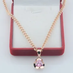 FJ Women 585 Rose Gold Color Flowers Pink Purple Stone Pendant Necklace