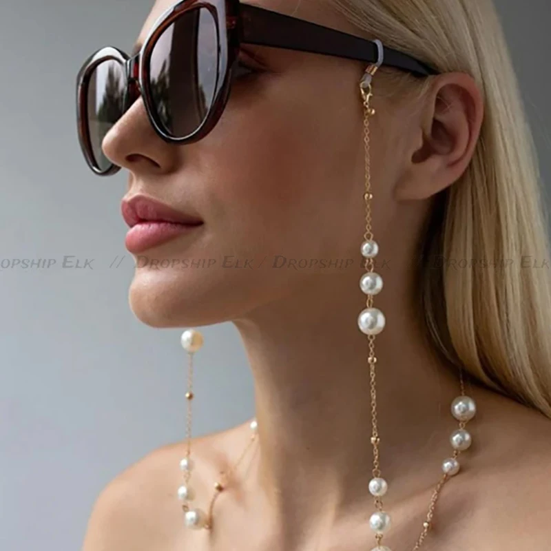 

Sunglass Chain Beaded Pearl Chain Eyeglass Lanyard Holder Strap Silicone Loops Women Necklace Outside Glasses Chain Accessory