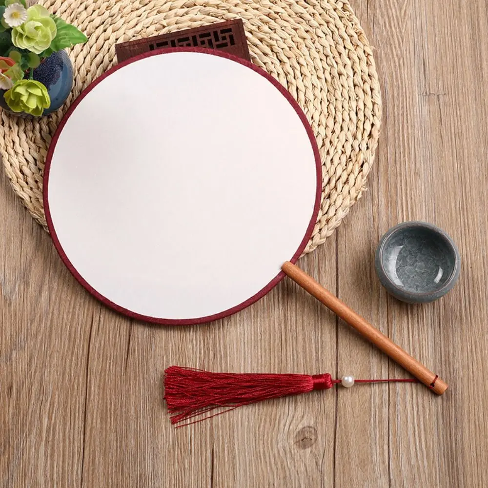 Vintage Blank Round Hand Fan Embroidery Chinese Style Art Painting Fans Elegant Unfinished Wooden Silk Hand Fan Home Decoration