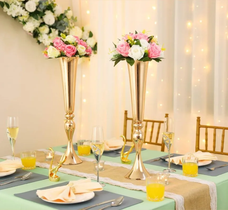 Gold Crystal Metal Flower Table Stand Wedding Tbale Centerpiece Flowers Display Stand