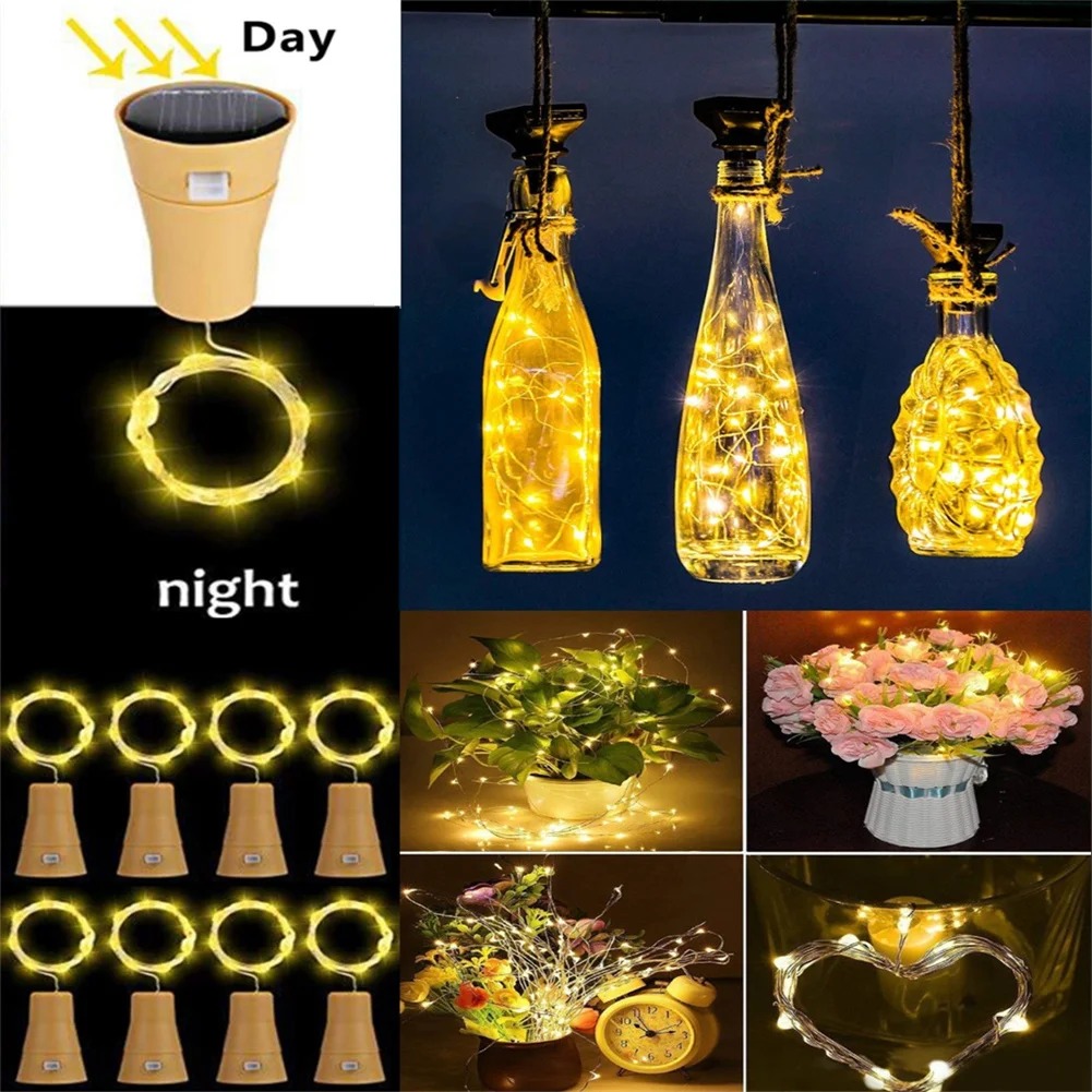 8Pack Cork Lights for Wine Bottles Garden Decoration Solar Panel 20LED Fairy Light DIY Garland for Wedding Christmas Party Decor