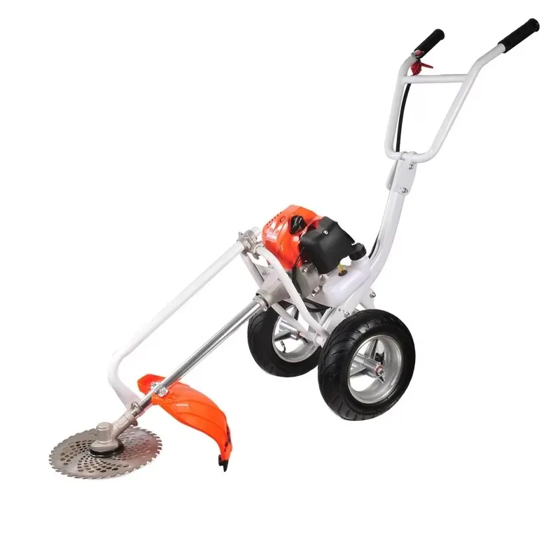 Two Wheel Brush Cutter 2 Stroke 52Cc Hand Push Grass Trimmer For Garden Lawn Grass Cutting And Farm Weeding Work
