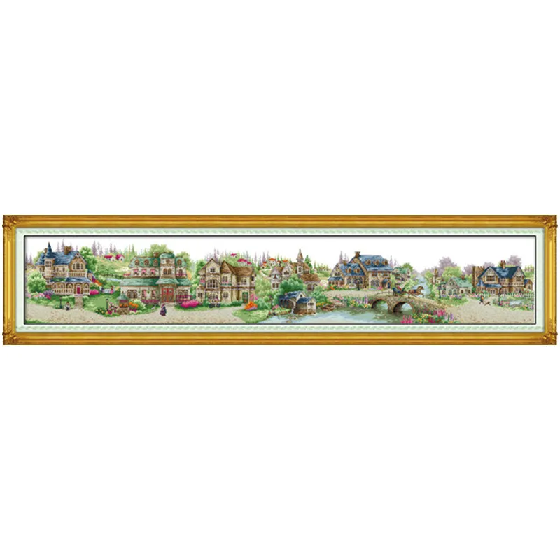 European Town Embroidery Cross Stitch Kit Printed Patterns 11CT 14CT Needlework DIY DMC Counted Cross Stitch Kits for Home Decor