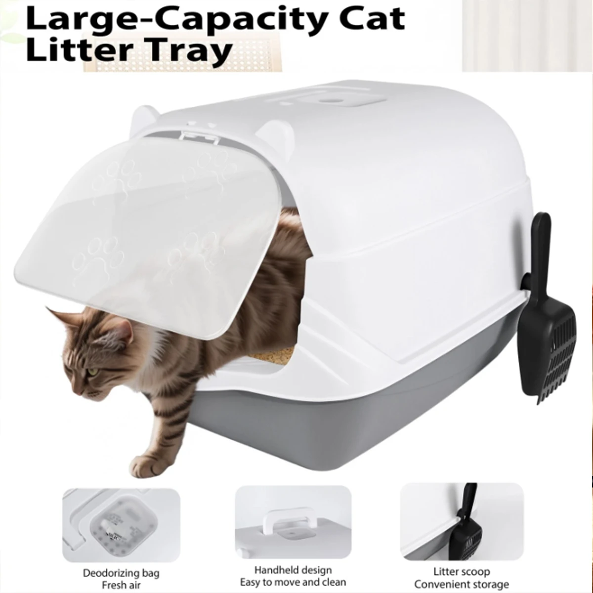 Extra große offene Katzentoilette mit hohen Seitenwänden, tiefer Jumbo-Rand, Katzentoilettenbox