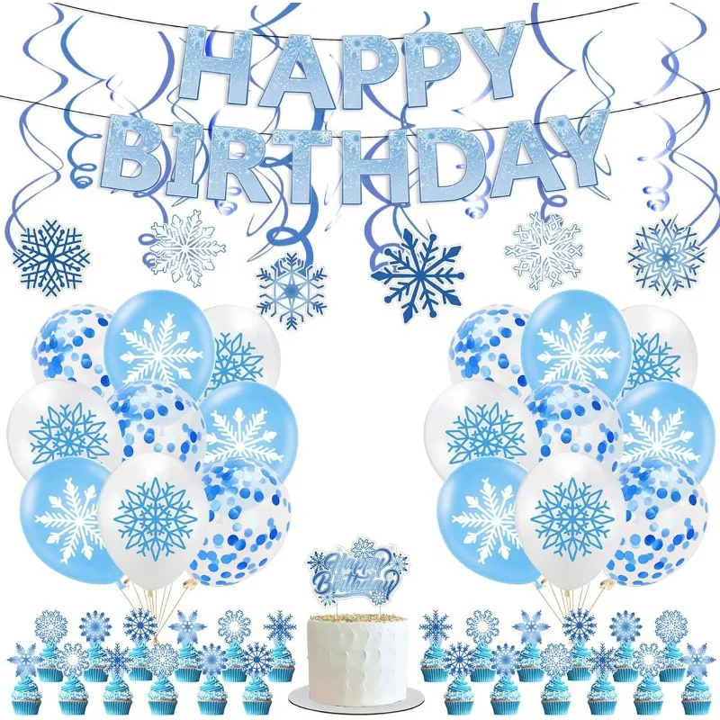 

Набор принадлежностей для дня рождения «Холодное сердце» со снежинками, баннер для зимней стране чудес, воздушные шары, топперы для торта, подвесные завитки в виде снежинок, Рождество
