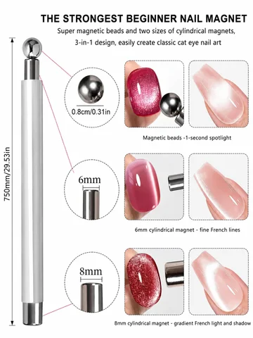 1Pcs Round Steel Magnetic Ball Double-Headed Thickened Cat-Eye Magnetic Stick Cylindrical French Magnet Pen Cat Eye Magnet Tool