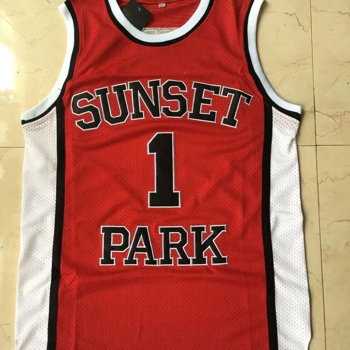 Fotografia 4: # Camisa de Basquete Vermelha com Costura em Malha Respirável, Estilo Retrô, Bordada, Unissex, Sem Mangas, para Esportes.