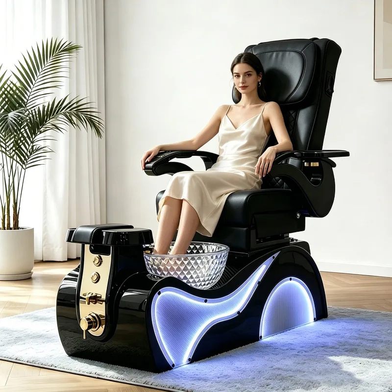 Custom Luxury Multifunctional Ceramic Foot Spa Massage Chair Electric Reclining Pedicure Chair Pipeless Drainage for Nail Salon