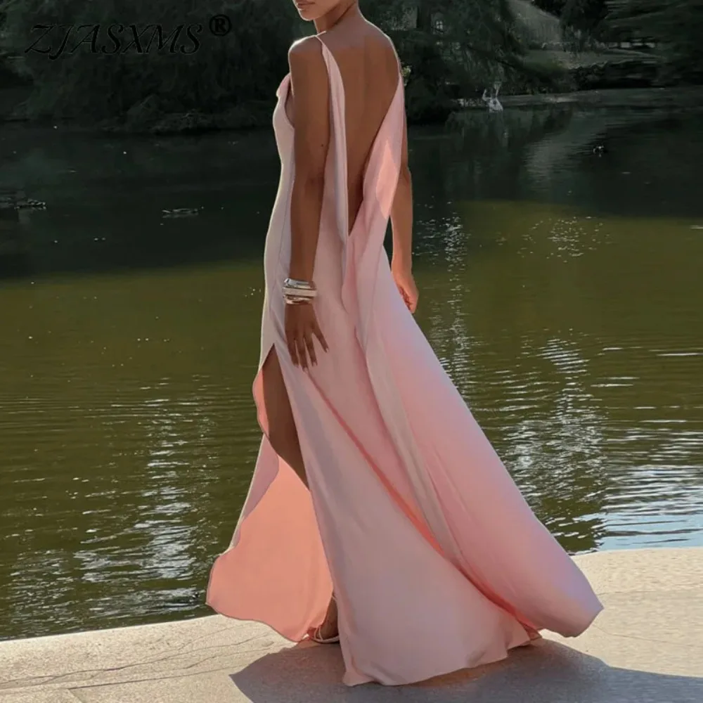 

Elegant High Waist Split Women Party Dress Sexy Solid Backless Sleeveless Long Dress 2025 New Summer Chic Sling Evening Vestidos
