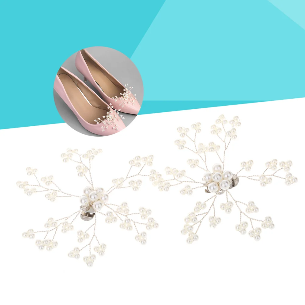 مشبك إبزيم حذاء لؤلؤي مصنوع من خليط معدني أبيض أنيق يمكنك صنعه بنفسك لأحذية الزفاف أحذية مسطحة بكعب عالٍ ومشابك أحذية لؤلؤية #3