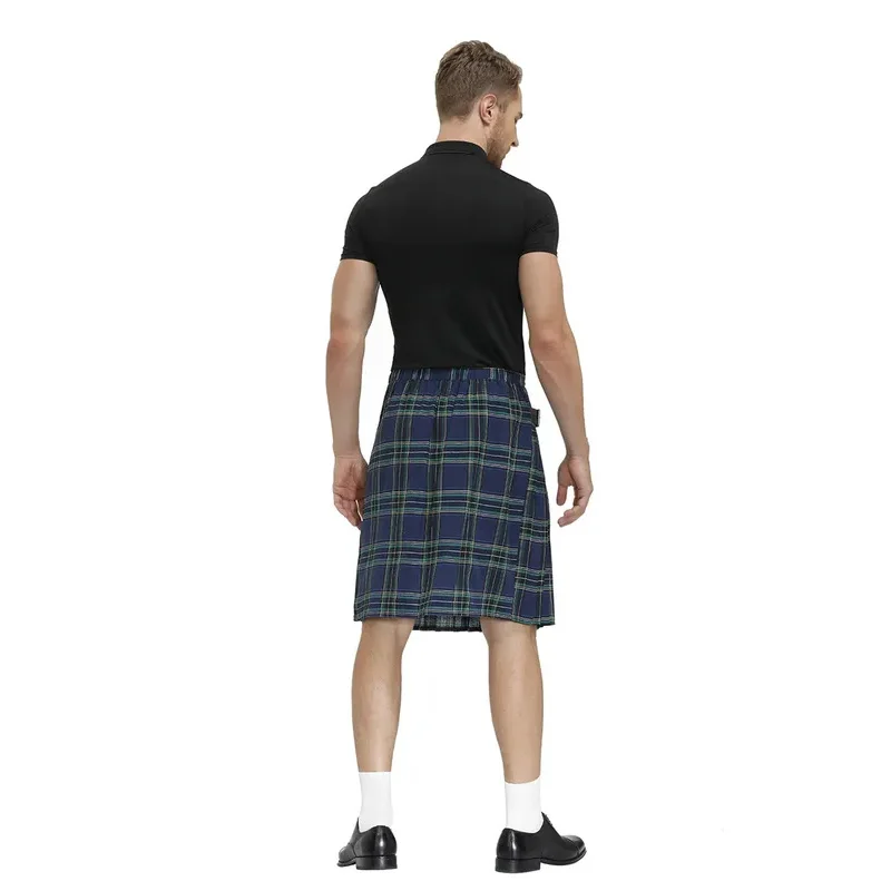 Mens Scottish Traditional Highland Tartan Kilt Stage Performance Skirt Cosplay Halloween Carnival Fancy Party Dress
