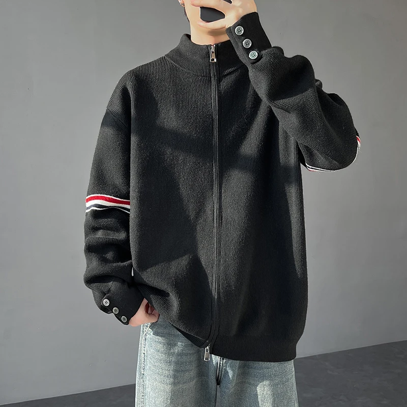 가을 비즈니스 카디건 남성 니트 지퍼 스웨터 카디건 니트웨어 한국 인기 의류 남성 의류 스웨터 코트 남성용