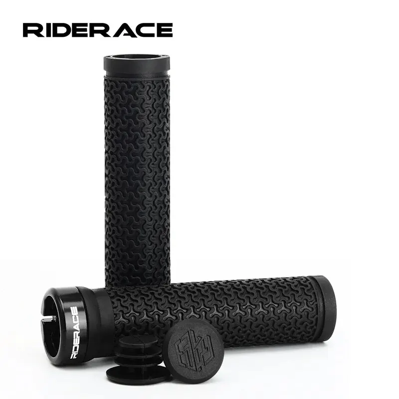 RIDERACE Bicycle Handle Bar Grips MTB Mountain Bike Soft Single-sided Locking Handlebar Cover Plug Rubber Non-slip Cycling Grip