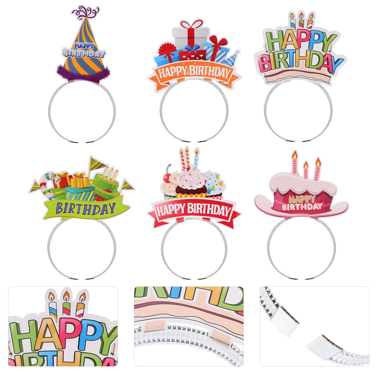 

6Pcs Birthday Headbands Happy Birthday Paper Headband Party Hair Accessory Colorful Hair Decor for Women