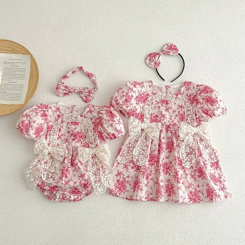 جديد صيف 2025 رومبير للفتيات الصغيرات بأكمام قصيرة من القطن مطبوع عليه زهور بدلة للأطفال حديثي الولادة 0-24 متر ملابس للفتيات الصغيرات