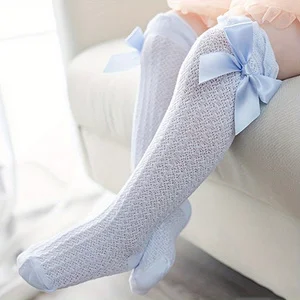 3pcs Set Baby Over-the-Knee Socks Elastic Top Non-Slip Bowknot Stockings Soft Cotton Breathable Mosquito Repellent