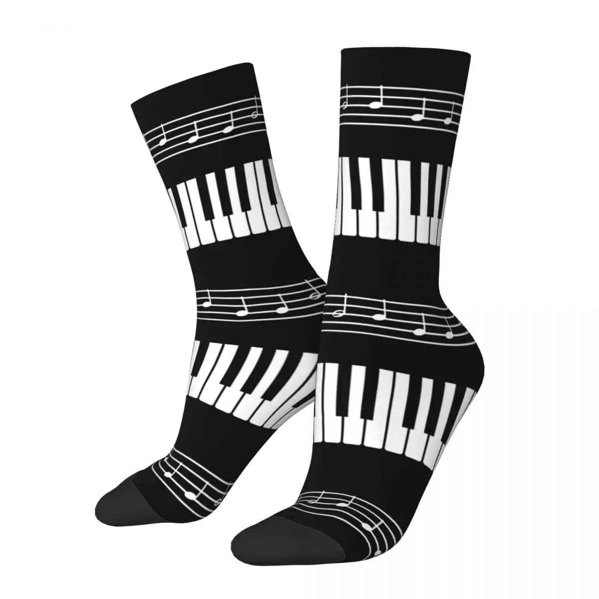 Crazy Sock for Men Piano Organ Keyboard Hip Hop Harajuku Music Notes Happy Quality Pattern Printed Boys Crew Sock Novelty Gift