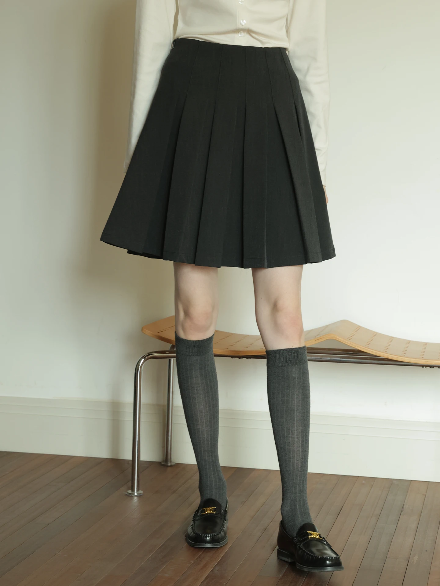 

Retro Deep Grey Versatile High Waist A-Line Pleated Skirt for Women Spring Summer Intellectual Elegant Style Commute