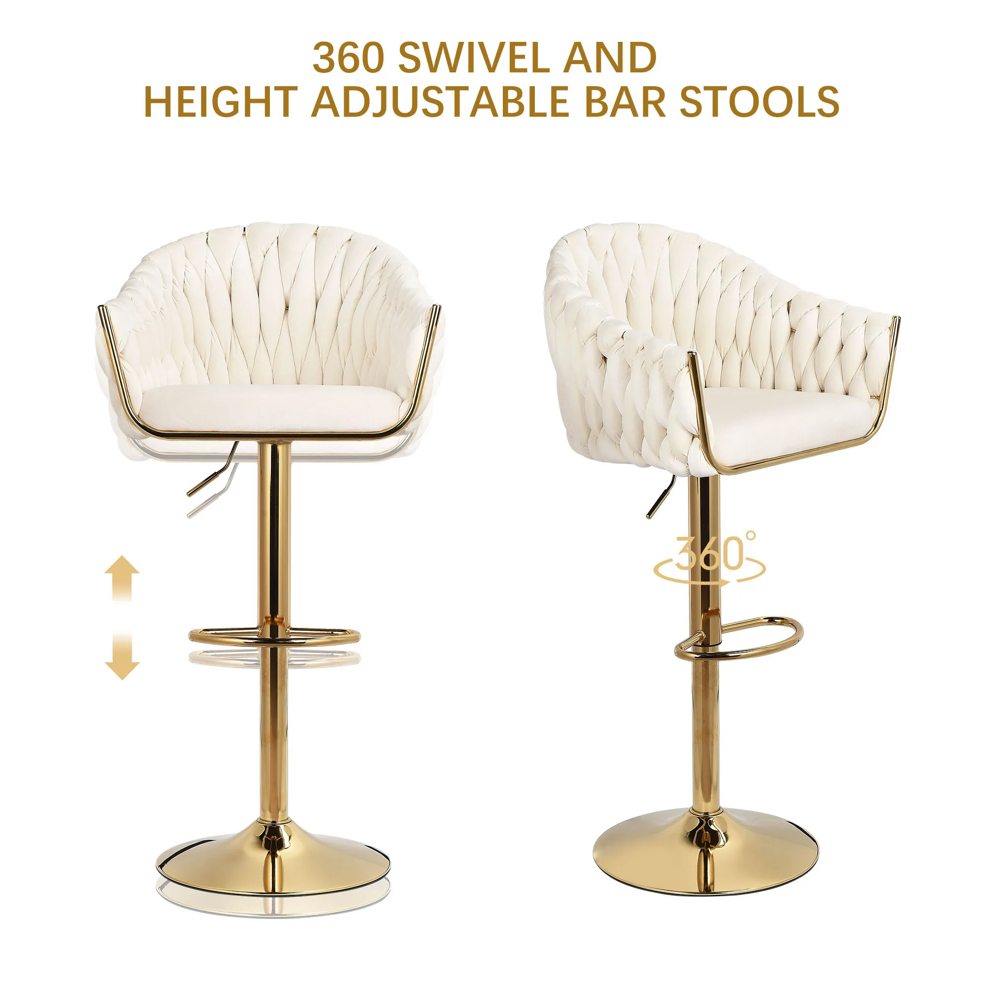 Sgabello da Bar set di 2 pezzi, sgabello da bar piccolo con schienale, altezza regolabile, sgabello da bancone in velluto e metallo