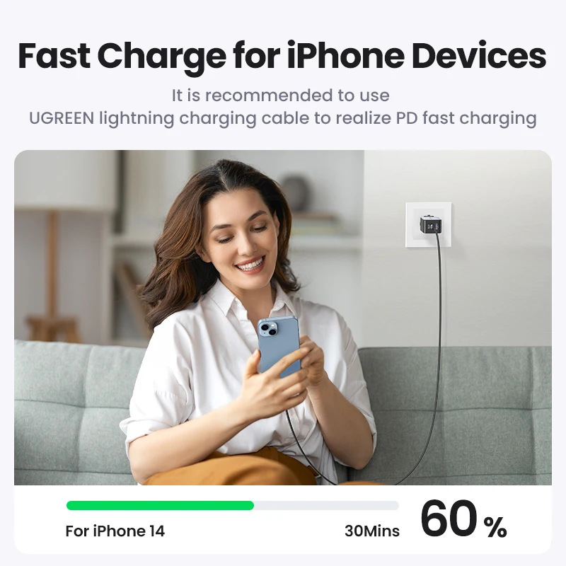 Ugreen 65W Gan Charger Quick Charge 4.0 3.0 Type C Pd Usb Charger Voor Iphone 14 13 12 Pro max Snelle Oplader Voor Laptop Pd Charger