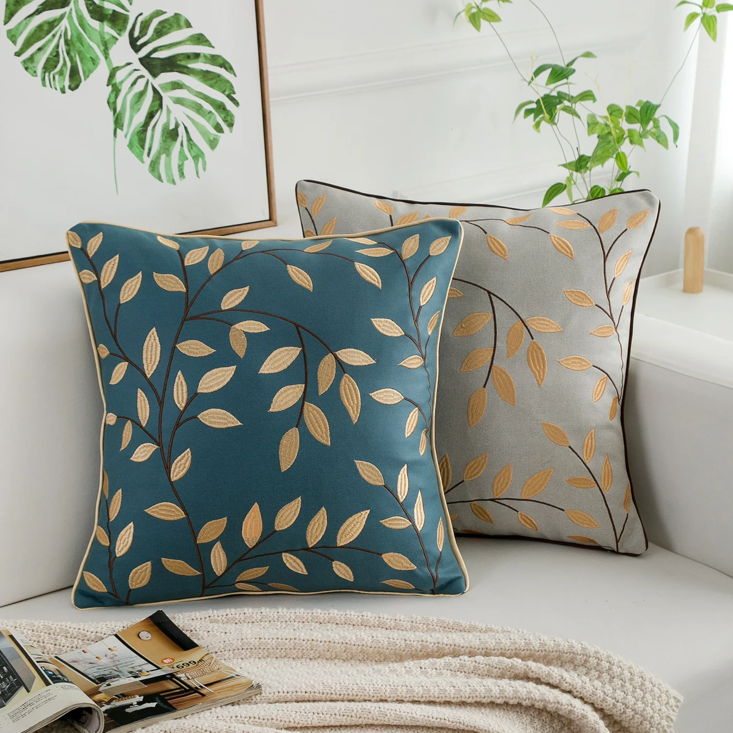 Technology Cloth Orange Embroidery Pillowcase Without Core Square Northern European Style Sofa Pillow Pad Living Room Leaning