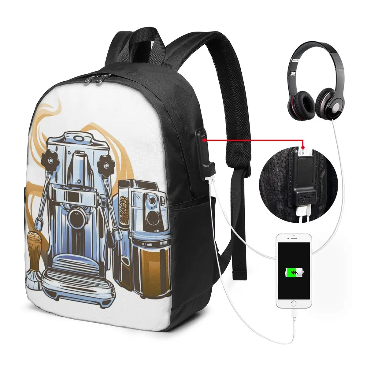 Vintage Coffee Machine And Espresso Bar Backpack Travel Notebook Bag Computer College Student School Bag Laptop Shoulder Bags