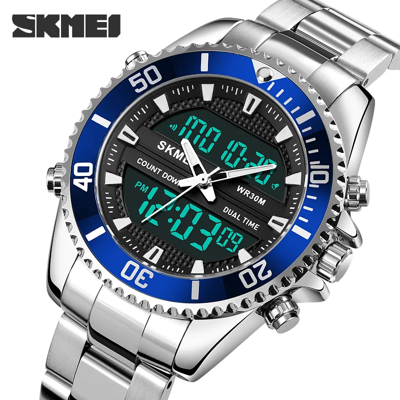 SKEMI New 3 Time Dual Movement  Digital Quartz Watch Men 30M Waterproof Swimming EL Light Multifunction Watch Relogio Masculino