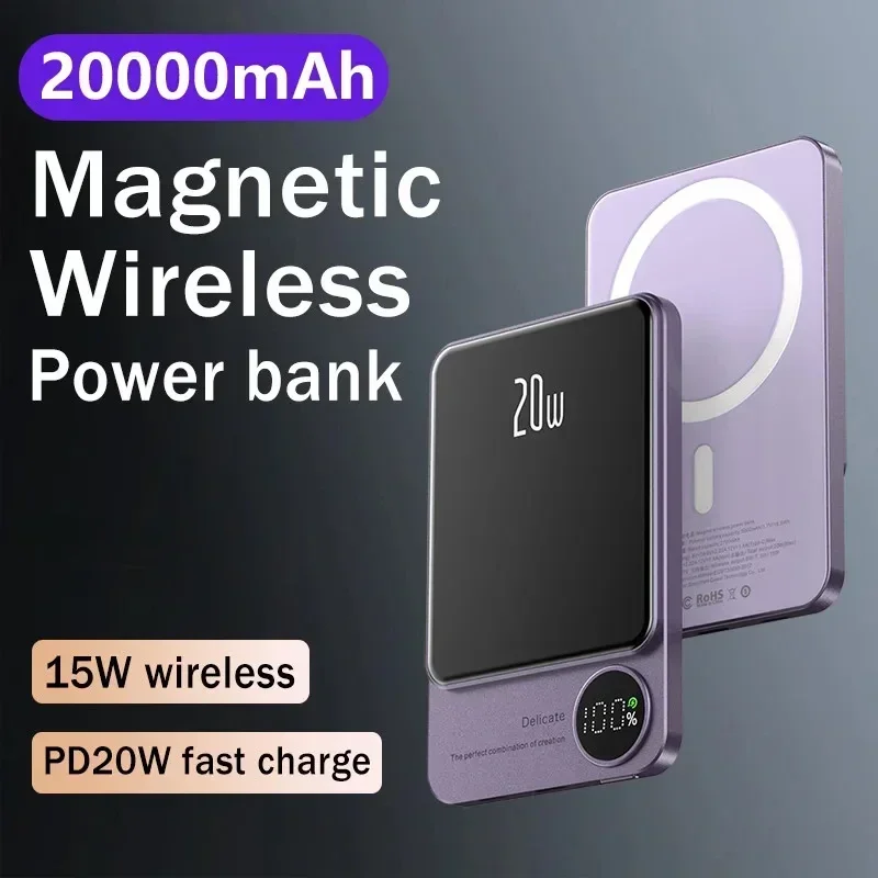 Magnetic Qi Wireless Power Bank PD 20W Fast Charging 20000mAh Portable Powerbank for IPhone 15/14/13/12 Xiaomi Huawei Samsung