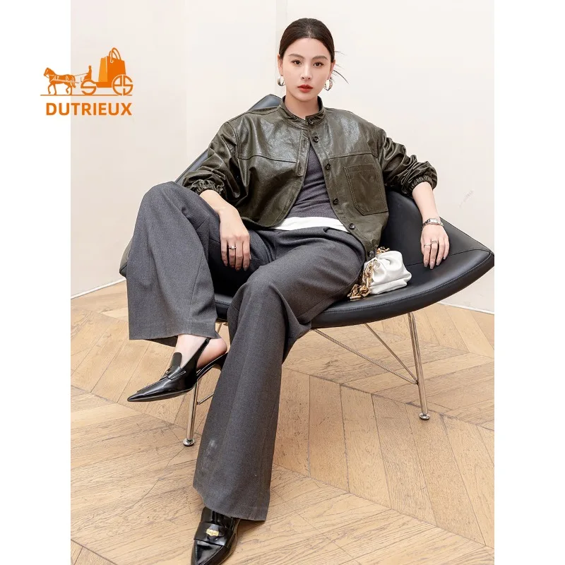 2025 New Autumn Women's Short Motorcycle Leather Jacket, 100% Real Sheepskin, Luxury Fashion and Elegant Women's Coat