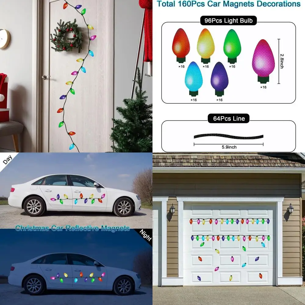

160 шт., рождественские светоотражающие автомобильные магниты, набор украшений, 96 красочных светоотражающих лампочек, магниты с 64 линиями для холодильника