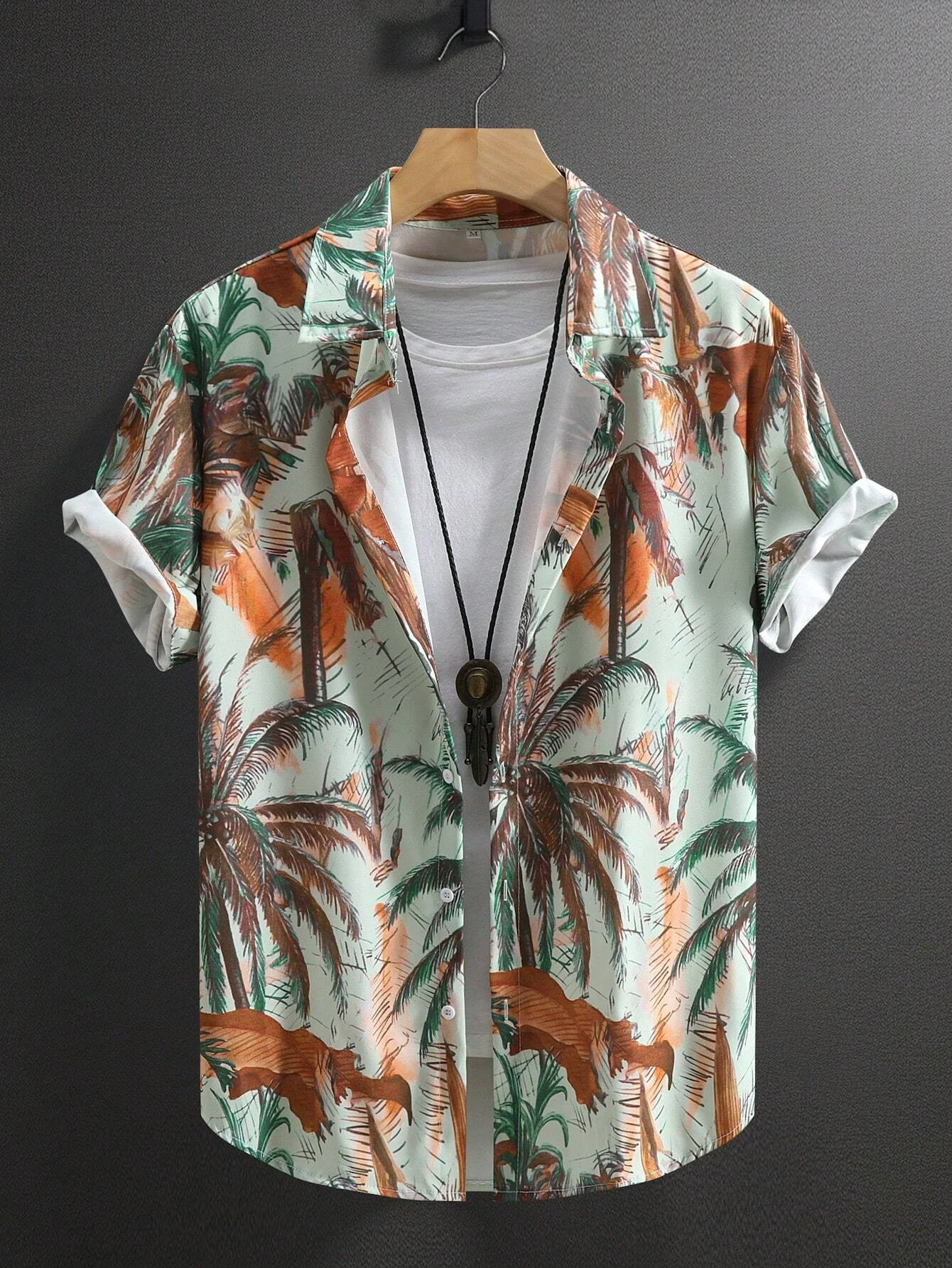 Summer Coconut Tree Men\'s Palm Graphics Shirt Summer Aloha Shirt Casual Turndown Short Sleeve Stretch Fabric Shirt Harajuku