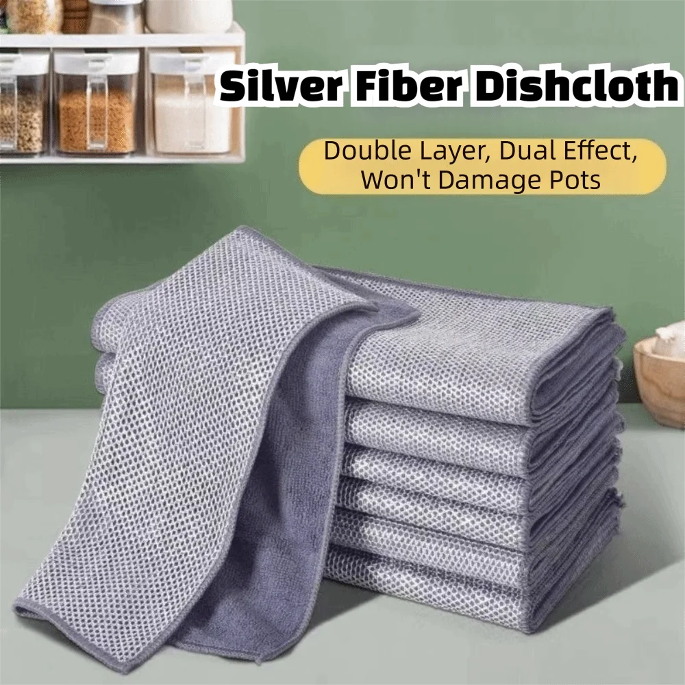 1/5/10Pcs Bamboo Fiber Kitchen Cleaning Cloth Double Sided Wire Dish Washing Towel Anti Oil Thickened Steel Wire Cleaning Cloth
