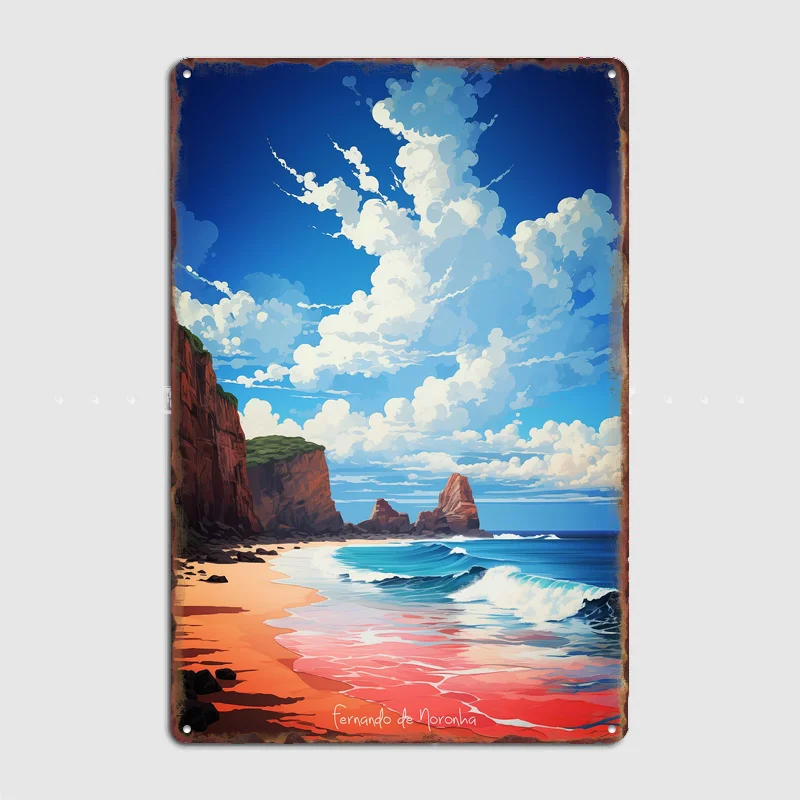 Pôster Retrô de Metal Fernando de Noronha: Decoração de Parede para Clubes e Interiores, Pôsteres Personalizados para Casa e Viagens