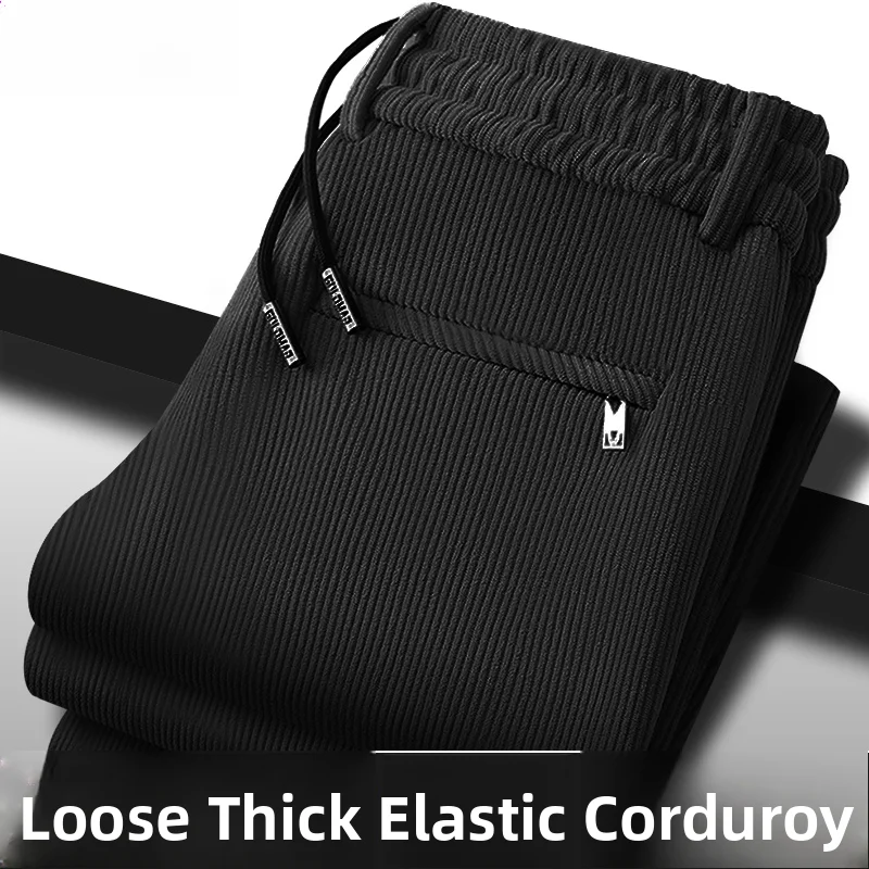 

Thiened Fce Men's Casual Pants Straight Leg Winter Warm Anti-Cold Leisure Trousers Mid-Age Men's Faion Polyester Fiber