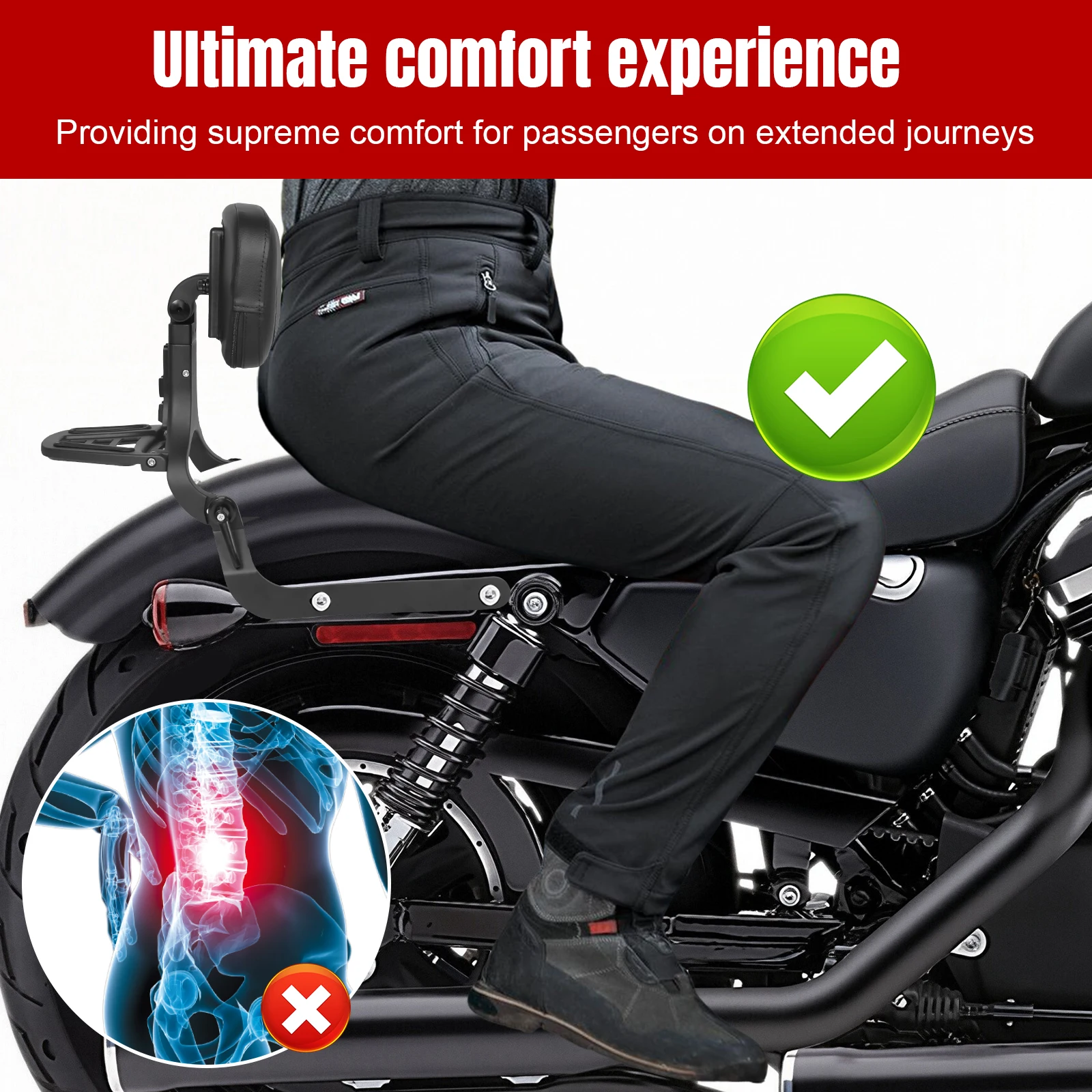 Motorcycle Rider & Passenger Backrest w/Luggage Carrier Rack Detachable Sissy Bar Backrest for Harley 14-22 Street750/500 XG750